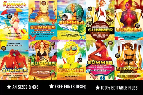 Summer Beach Party Flyers Bundle Design