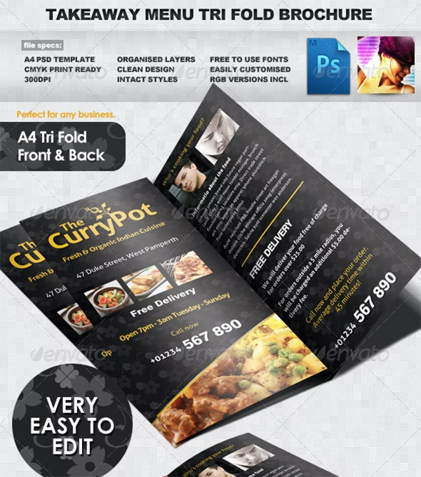 Takeaway Food Menu Trifold Brochure Template