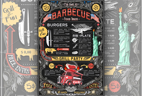 Vector BBQ Street Food Truck Menu Template