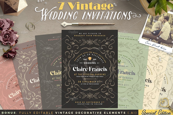 Vintage Deco Wedding Invitations