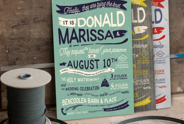 Vintage Hand Lettering Wedding Invitation Design