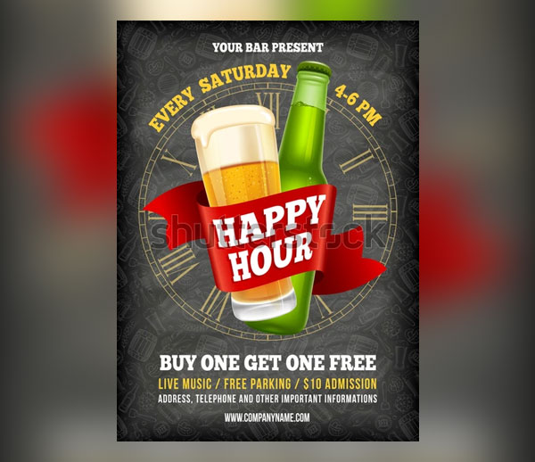 Vintage Illustration Happy Hour Flyer Template