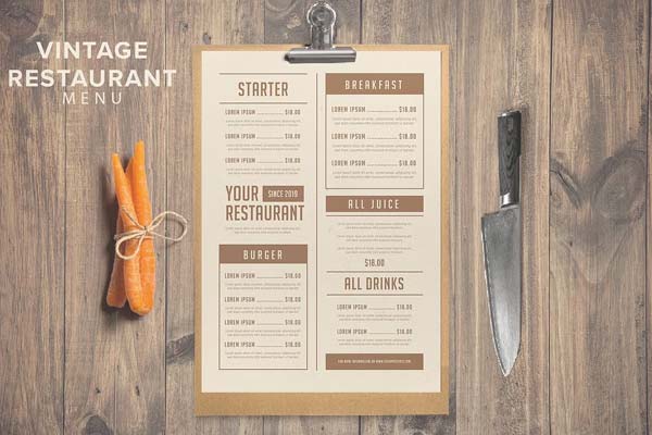 Vintage Menu Wine List Vector Template