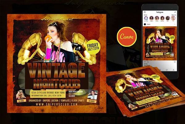 Vintage Night Club Event Flyer Canva Template