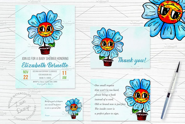 Watercolor Baby Shower Invitation Ticket