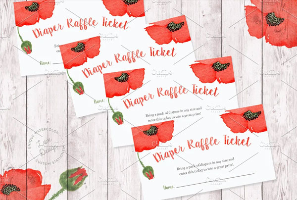 Watercolor Poppy Baby Shower Invitation Ticket