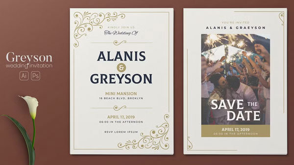 Wedding AI and PSD Invitation Template