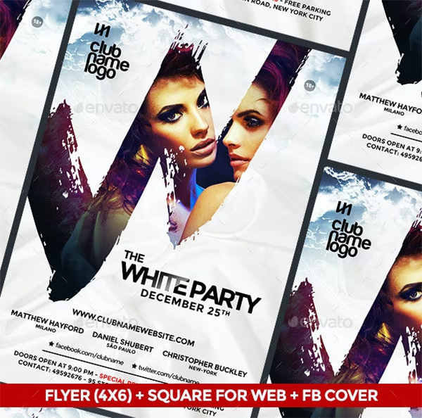 White Party Flyer PSD Template