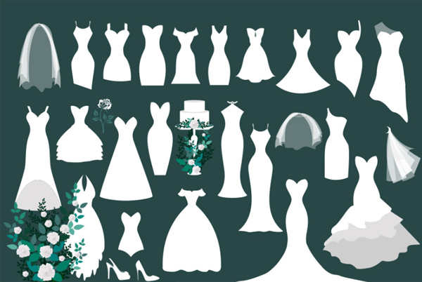 White Wedding Dresses Vector Clipart